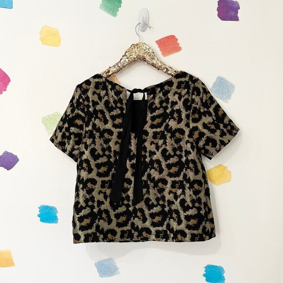 S Hutch Anthropologie Black Cheetah Print Shimmer Blouse - Picture 2 of 4